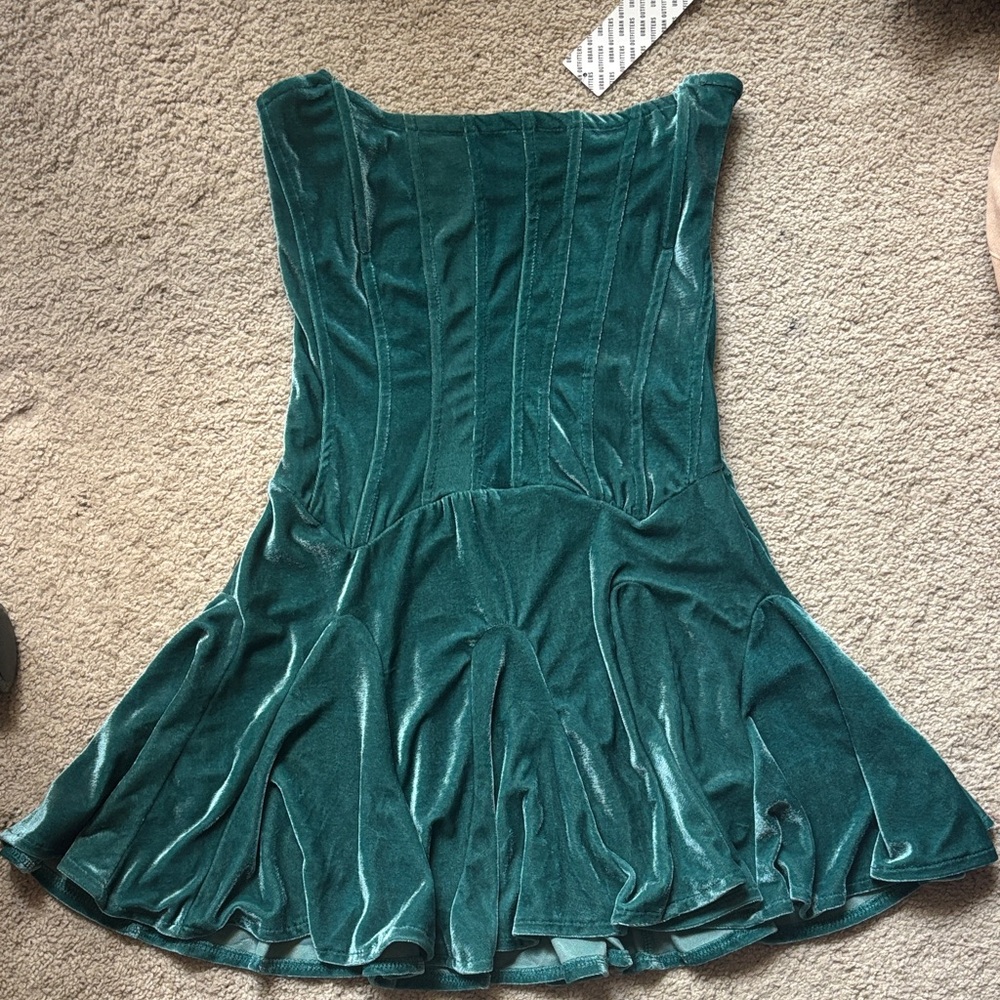 Urban Outfitters Strapless Teal Velvet Dress